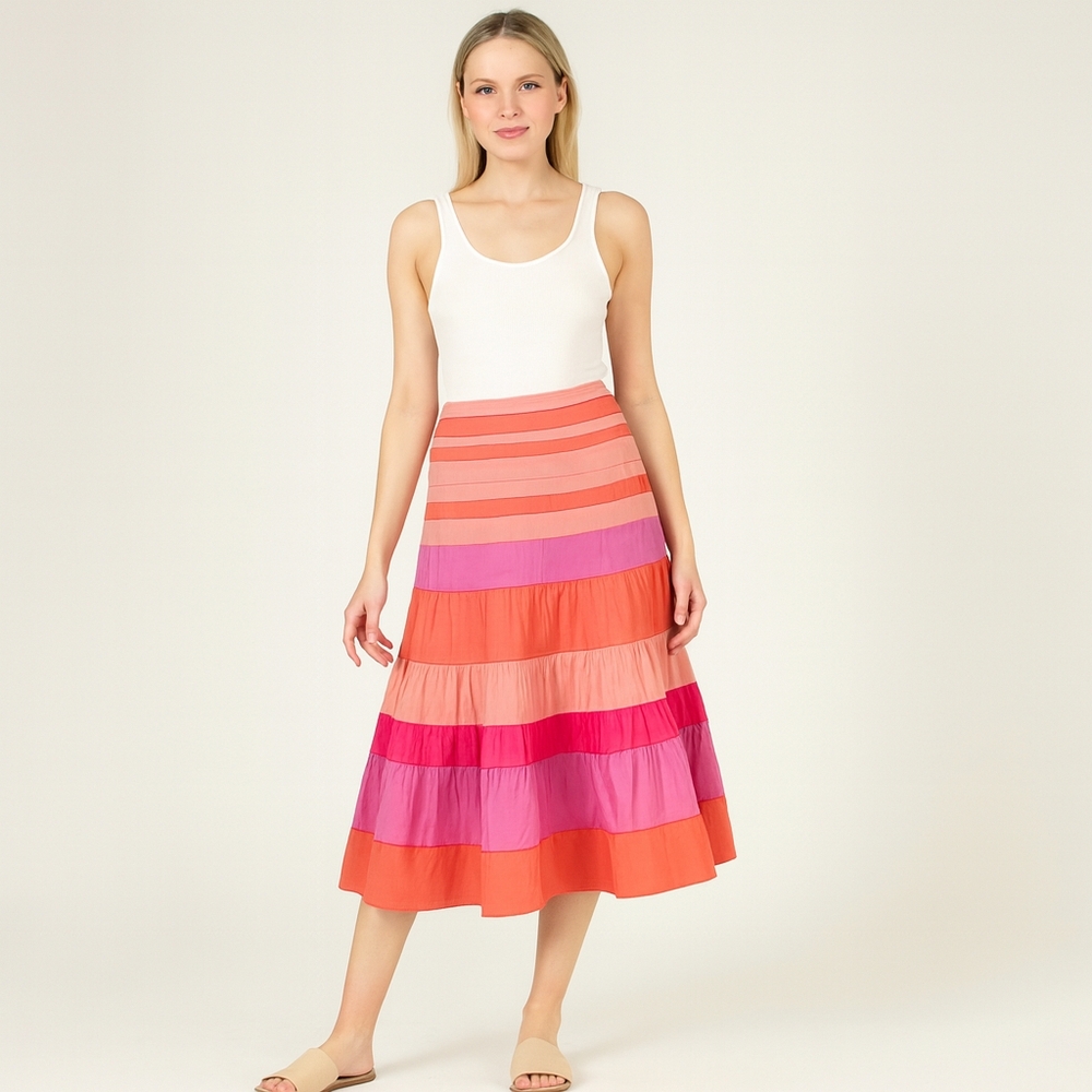 Colorful A-Line Skirt in Pink and Orange